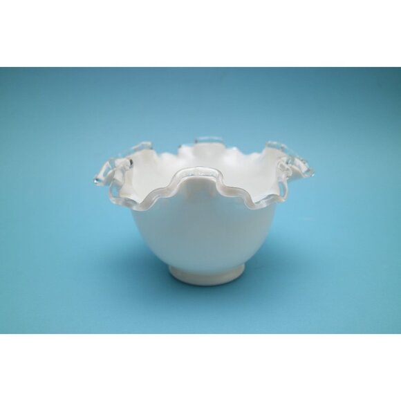 Fenton Silver Crest Footed Milk Glass Ruffled Bowl | Double Crimp - Picture 1 of 5
